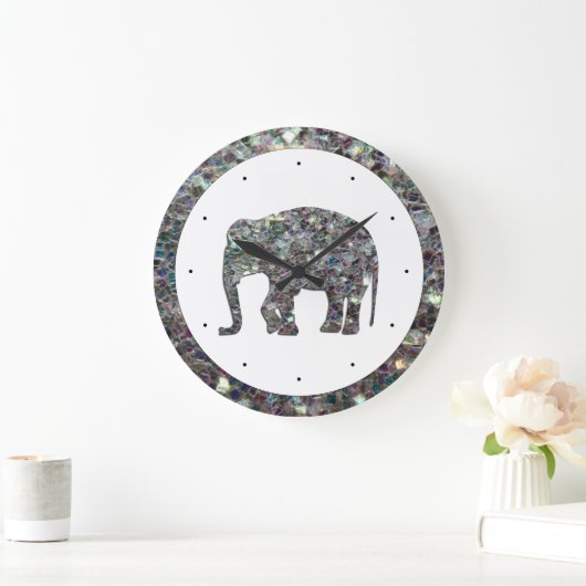 Funkelnd silberner Mosaik-Glitzer Elephant Große Wanduhr (Zuhause)