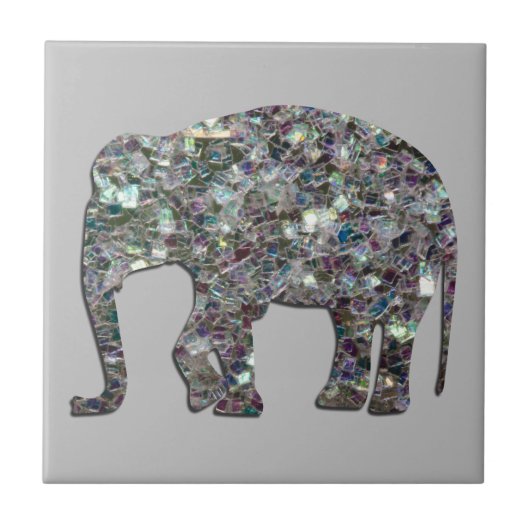 Funkelnd silberner Mosaik-Glitzer Elephant hellgra Fliese (Vorderseite)