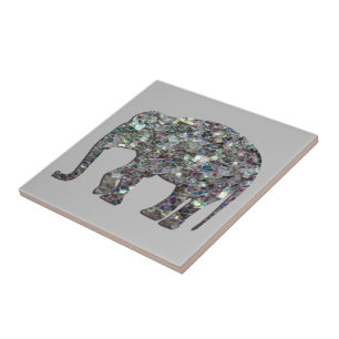 Funkelnd silberner Mosaik-Glitzer Elephant hellgra Fliese