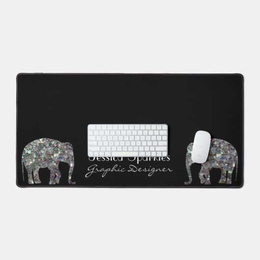 Funkelnd silberner Mosaik Glitzer Elephant individ Schreibtischunterlage (Tastatur & Maus)