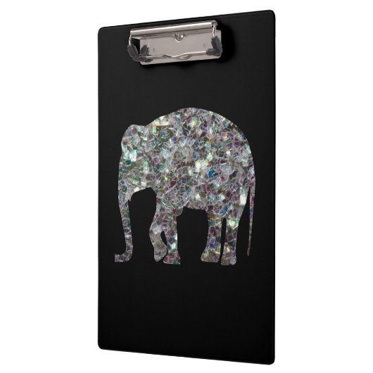 Funkelnd silberner Mosaik-Glitzer Elephant Klemmbrett (Links)