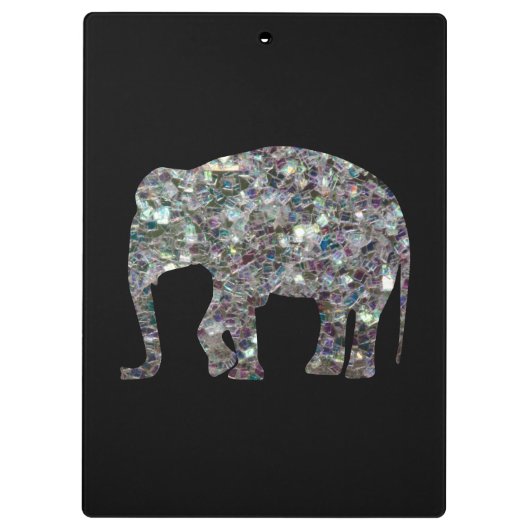 Funkelnd silberner Mosaik-Glitzer Elephant Klemmbrett (Rückseite)