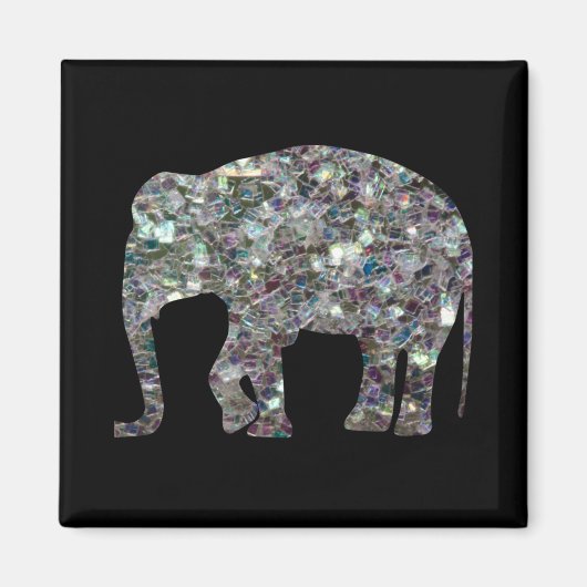 Funkelnd silberner Mosaik-Glitzer Elephant Magnet (Vorne)