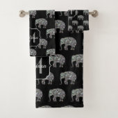 Funkelnd silberner Mosaik-Glitzer Elephant Monogra Badhandtuch Set (Insitu)