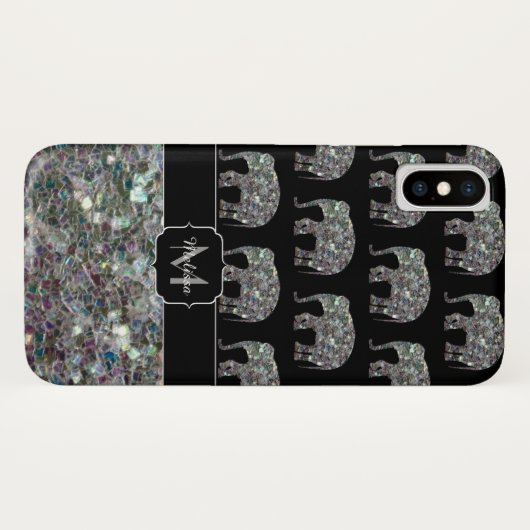 Funkelnd silberner Mosaik-Glitzer Elephant Monogra Case-Mate iPhone Hülle (Rückseite (Horizontal))