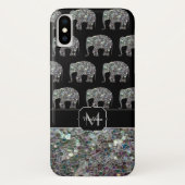 Funkelnd silberner Mosaik-Glitzer Elephant Monogra Case-Mate iPhone Hülle (Rückseite)