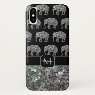 Funkelnd silberner Mosaik-Glitzer Elephant Monogra Case-Mate iPhone Hülle