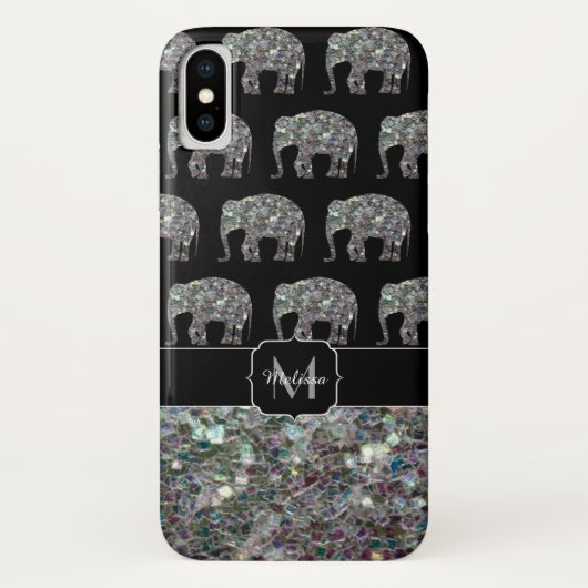 Funkelnd silberner Mosaik-Glitzer Elephant Monogra Case-Mate iPhone Hülle (Rückseite)