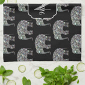 Funkelnd silberner Mosaik-Glitzer Elephant Monogra Handtuch (Gefaltet)