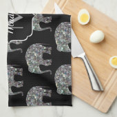 Funkelnd silberner Mosaik-Glitzer Elephant Monogra Handtuch (Viertel Falte)