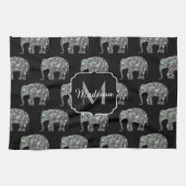 Funkelnd silberner Mosaik-Glitzer Elephant Monogra Handtuch (Horizontal)
