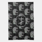 Funkelnd silberner Mosaik-Glitzer Elephant Monogra Handtuch (Vertikal)