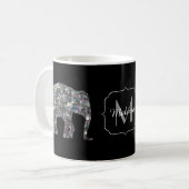 Funkelnd silberner Mosaik-Glitzer Elephant Monogra Kaffeetasse (Vorderseite Links)