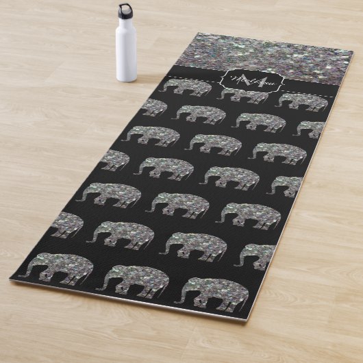 Funkelnd silberner Mosaik-Glitzer Elephant Monogra Yogamatte (Beispiel)