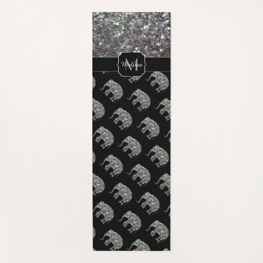 Funkelnd silberner Mosaik-Glitzer Elephant Monogra Yogamatte (Vorderseite)