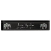 Funkelnd silberner Mosaik-Glitzer Elephant Namensplakette (Vorderseite)
