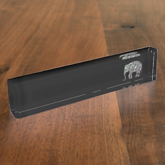 Funkelnd silberner Mosaik-Glitzer Elephant Namensplakette (Seite)