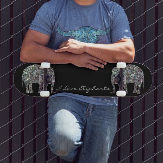 Funkelnd silberner Mosaik Glitzer Elephant Persönl Skateboard (Außenbereich 3)