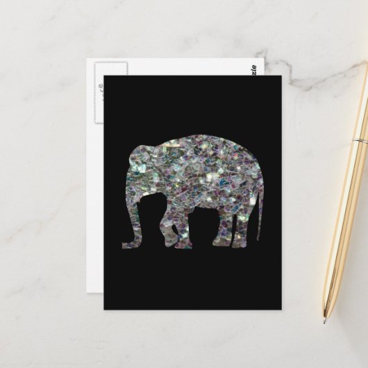 Funkelnd silberner Mosaik-Glitzer Elephant Postkarte (Vorderseite/Rückseite Beispiel)