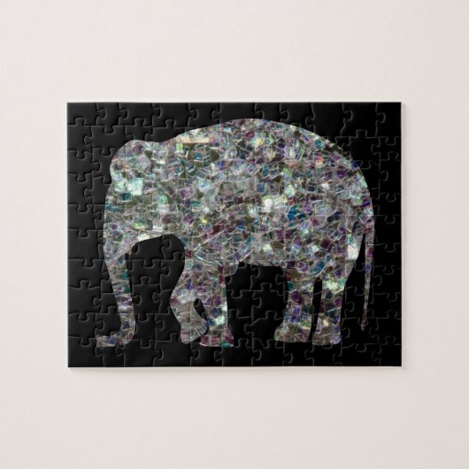 Funkelnd silberner Mosaik-Glitzer Elephant Puzzle (Horizontal)