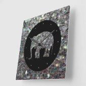 Funkelnd silberner Mosaik-Glitzer Elephant Quadratische Wanduhr (Winkel)