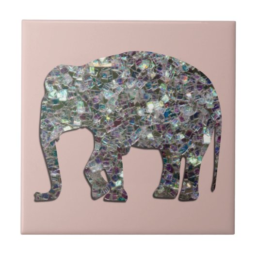 Funkelnd silberner Mosaik Glitzer Elephant Rose pi Fliese (Vorderseite)