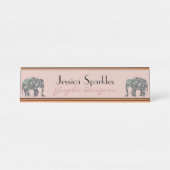 Funkelnd silberner Mosaik Glitzer Elephant Rose pi Schreibtischnamensplakette (Vorderseite )