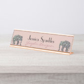 Funkelnd silberner Mosaik Glitzer Elephant Rose pi Schreibtischnamensplakette (Vorderseite )