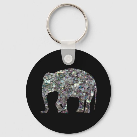 Funkelnd silberner Mosaik-Glitzer Elephant Schlüsselanhänger (Vorderseite)