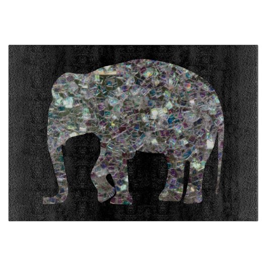 Funkelnd silberner Mosaik-Glitzer Elephant Schneidebrett (Vorderseite)