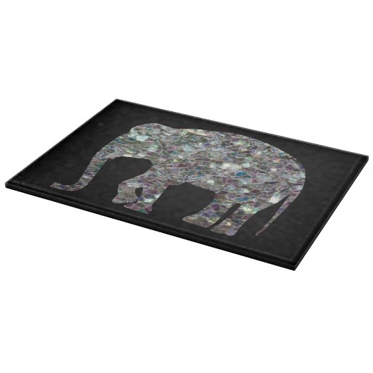 Funkelnd silberner Mosaik-Glitzer Elephant Schneidebrett (Ecke)