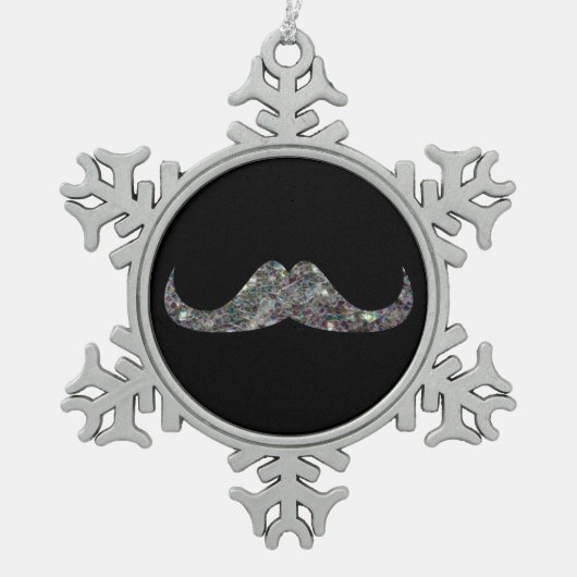 Funkelnd silberner mosaik Glitzer Mustache Anpasse Schneeflocken Zinn-Ornament (Vorderseite)