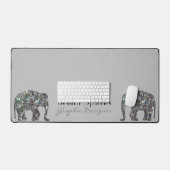 Funkelnd silbernes Mosaik Elefant individuelle Nam Schreibtischunterlage (Tastatur & Maus)