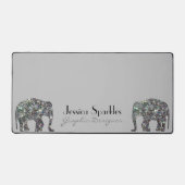 Funkelnd silbernes Mosaik Elefant individuelle Nam Schreibtischunterlage (Vorderseite)