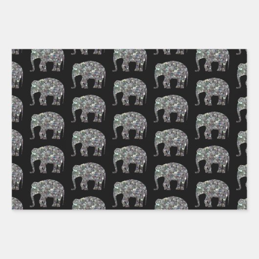 Funkelnd silbernes Mosaikmuster auf schwarz Geschenkpapier Set (Vorderseite 2)