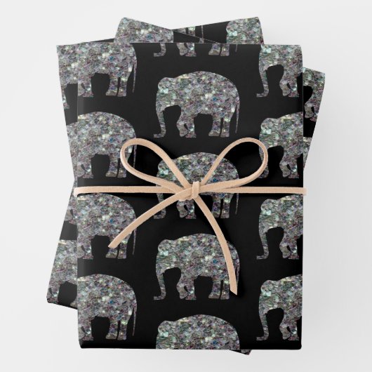 Funkelnd silbernes Mosaikmuster auf schwarz Geschenkpapier Set (Beispiel)