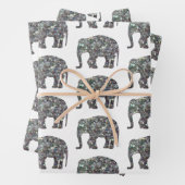 Funkelnd silbernes Mosaikmuster auf weißem Elefant Geschenkpapier Set (Beispiel)