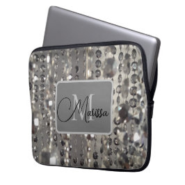 Funkelnd Silberperlen Monogramm Laptopschutzhülle