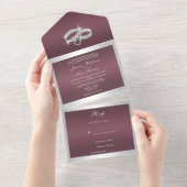 Funkelnd Silberringe und Burgandy-Hochzeit All In One Einladung (Abreißen)