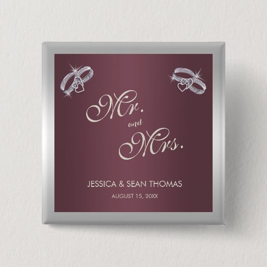 Funkelnd Silberringe und Burgandy-Hochzeit Button (Vorderseite)