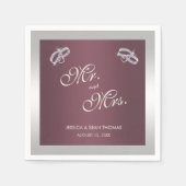 Funkelnd Silberringe und Burgandy-Hochzeit Serviette (Vorderseite)