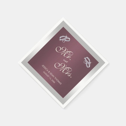 Funkelnd Silberringe und Burgandy-Hochzeit Serviette (Ecke)