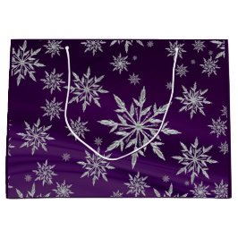 Funkelnd Silberschneeflocken auf Lila Große Geschenktüte