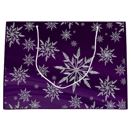 Funkelnd Silberschneeflocken auf Lila Große Geschenktüte (Vorderseite)