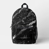 Funkelnd silberschwarze abstrakte Monogramm Bedruckter Rucksack (Vorderseite)