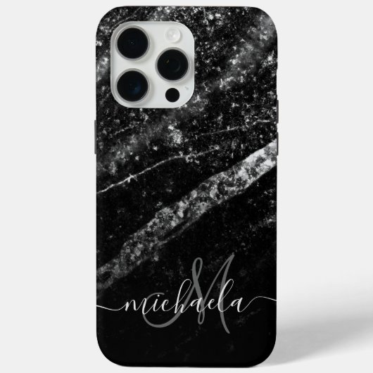 Funkelnd silberschwarze abstrakte Monogramm Case-Mate iPhone Hülle (Rückseite)