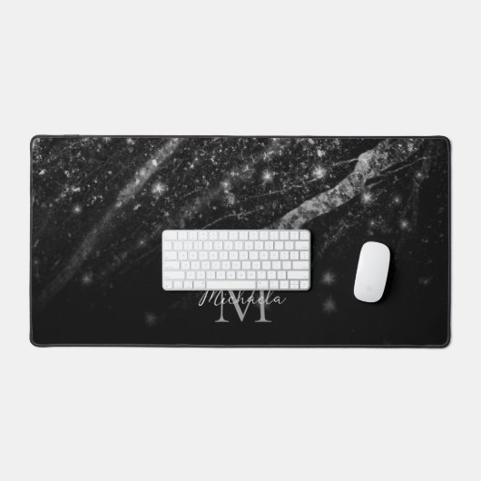 Funkelnd silberschwarze abstrakte Monogramm Schreibtischunterlage (Tastatur & Maus)
