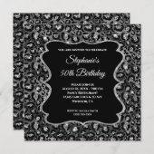 Funkelnd Silberschwarzer Leopard Glam 50. Geburtst Einladung (Vorne/Hinten)