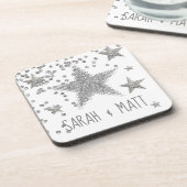 Funkelnd Silberstars - personalisierte Hochzeit Getränkeuntersetzer (Linke Seite)