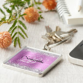 Funkelnd Silbertablett Glitzer rosa Lavendelfolie Schlüsselanhänger (Seite)